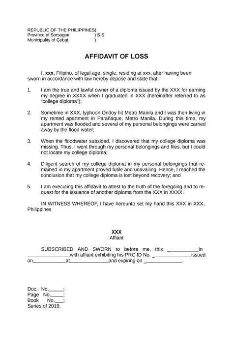 affidavit of loss diploma and tor|Affidavit of Loss Sample Philippines (Free Download) .